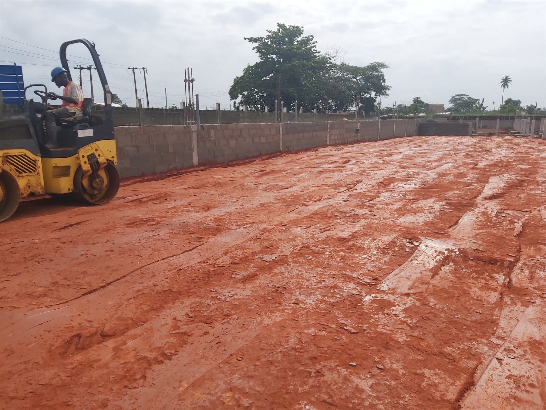 Compacted laterite surface prepared for construction works